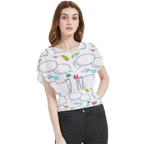 Set Chalk Out Chitchat Scribble Butterfly Chiffon Blouse by Pakjumat