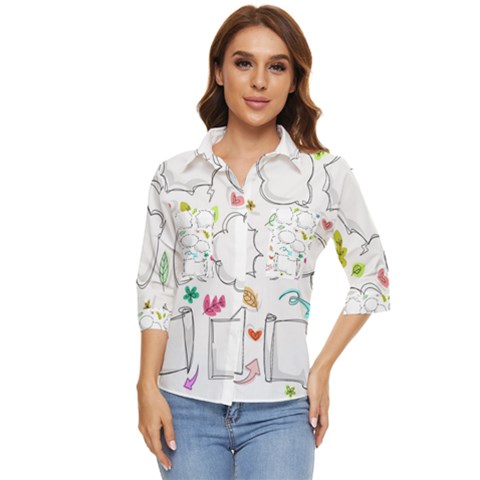 Set Chalk Out Chitchat Scribble Women s Quarter Sleeve Pocket Shirt by Pakjumat