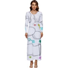 Set Chalk Out Chitchat Scribble Long Sleeve Longline Maxi Dress by Pakjumat