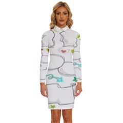 Set Chalk Out Chitchat Scribble Long Sleeve Shirt Collar Bodycon Dress by Pakjumat