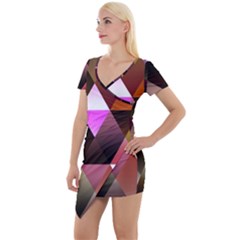 Abstract Geometric Triangles Shapes Short Sleeve Asymmetric Mini Dress by Pakjumat