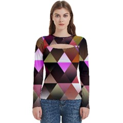 Abstract Geometric Triangles Shapes Women s Cut Out Long Sleeve T-shirt by Pakjumat