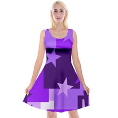 Purple Stars Pattern Shape Reversible Velvet Sleeveless Dress by Pakjumat