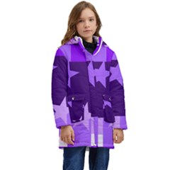 Purple Stars Pattern Shape Kids  Hooded Longline Puffer Jacket by Pakjumat