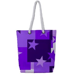 Purple Stars Pattern Shape Full Print Rope Handle Tote (small) by Pakjumat