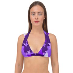 Purple Stars Pattern Shape Double Strap Halter Bikini Top by Pakjumat