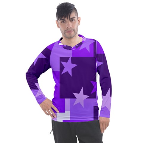 Purple Stars Pattern Shape Men s Pique Long Sleeve T-shirt by Pakjumat