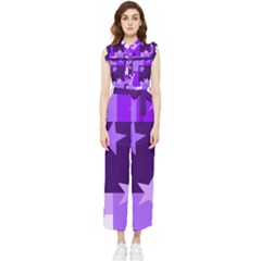 Purple Stars Pattern Shape Women s Frill Top Chiffon Jumpsuit by Pakjumat