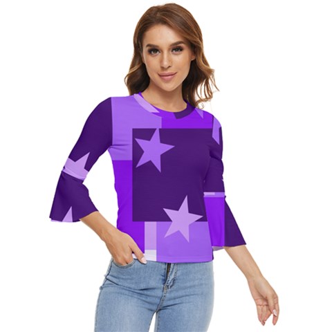 Purple Stars Pattern Shape Bell Sleeve Top by Pakjumat