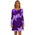 Purple Stars Pattern Shape Long Sleeve Wide Neck Velvet Dress View1