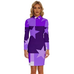 Purple Stars Pattern Shape Long Sleeve Shirt Collar Bodycon Dress by Pakjumat