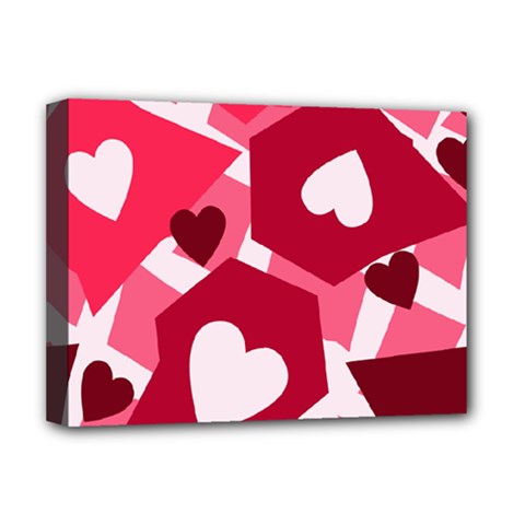 Pink Hearts Pattern Love Shape Deluxe Canvas 16  X 12  (stretched)  by Pakjumat