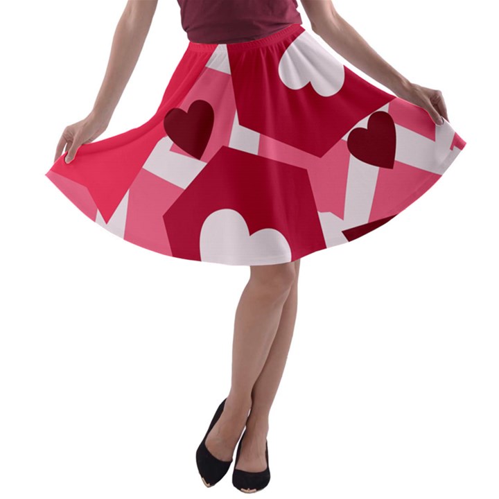 Pink Hearts Pattern Love Shape A-line Skater Skirt