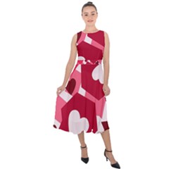 Pink Hearts Pattern Love Shape Midi Tie-back Chiffon Dress by Pakjumat