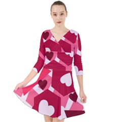 Pink Hearts Pattern Love Shape Quarter Sleeve Front Wrap Dress by Pakjumat