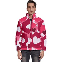 Pink Hearts Pattern Love Shape Men s Puffer Bubble Jacket Coat by Pakjumat