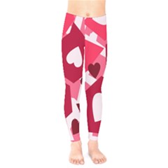 Pink Hearts Pattern Love Shape Kids  Leggings by Pakjumat