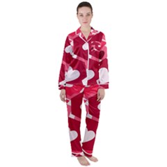 Pink Hearts Pattern Love Shape Women s Long Sleeve Satin Pajamas Set	 by Pakjumat