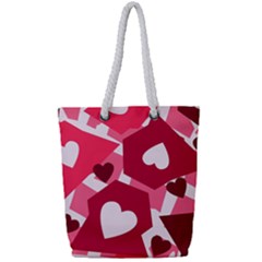 Pink Hearts Pattern Love Shape Full Print Rope Handle Tote (small) by Pakjumat