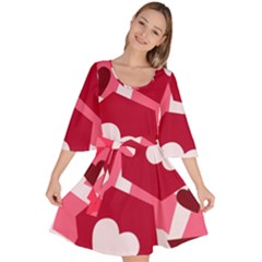 Pink Hearts Pattern Love Shape Velour Kimono Dress by Pakjumat