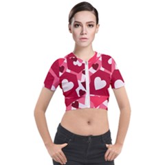 Pink Hearts Pattern Love Shape Short Sleeve Cropped Jacket by Pakjumat