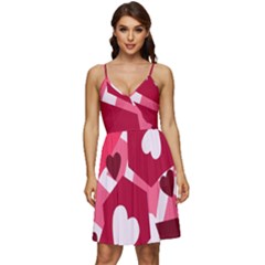 Pink Hearts Pattern Love Shape V-neck Pocket Summer Dress  by Pakjumat