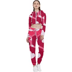 Pink Hearts Pattern Love Shape Cropped Zip Up Lounge Set by Pakjumat