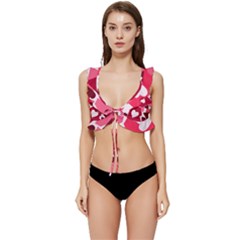 Pink Hearts Pattern Love Shape Low Cut Ruffle Edge Bikini Top by Pakjumat