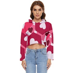 Pink Hearts Pattern Love Shape Women s Lightweight Cropped Hoodie by Pakjumat