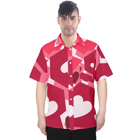 Pink Hearts Pattern Love Shape Men s Hawaii Shirt by Pakjumat