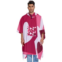 Pink Hearts Pattern Love Shape Men s Hooded Rain Ponchos by Pakjumat