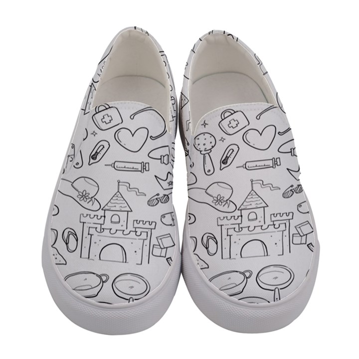 Baby Hand Sketch Drawn Toy Doodle Women s Canvas Slip Ons