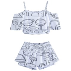 Baby Hand Sketch Drawn Toy Doodle Kids  Off Shoulder Skirt Bikini by Pakjumat