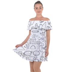 Baby Hand Sketch Drawn Toy Doodle Off Shoulder Velour Dress