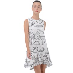 Baby Hand Sketch Drawn Toy Doodle Frill Swing Dress by Pakjumat