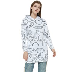 Baby Hand Sketch Drawn Toy Doodle Women s Long Oversized Pullover Hoodie by Pakjumat