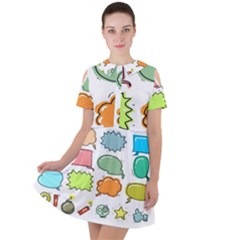 Set Collection Balloon Image Short Sleeve Shoulder Cut Out Dress  by Pakjumat