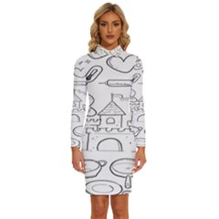 Baby Hand Sketch Drawn Toy Doodle Long Sleeve Shirt Collar Bodycon Dress by Pakjumat