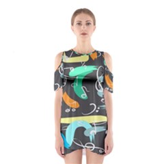 Repetition Seamless Child Sketch Shoulder Cutout One Piece Dress by Pakjumat