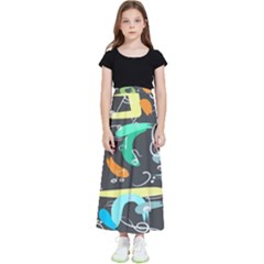 Repetition Seamless Child Sketch Kids  Flared Maxi Skirt by Pakjumat