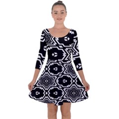 Black And White Pattern Background Structure Quarter Sleeve Skater Dress by Pakjumat