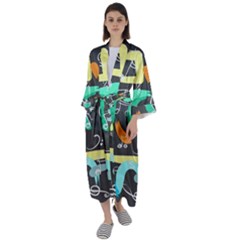 Repetition Seamless Child Sketch Maxi Satin Kimono by Pakjumat