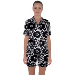 Black And White Pattern Background Structure Satin Short Sleeve Pajamas Set by Pakjumat