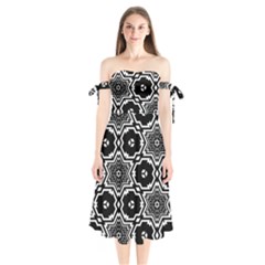 Black And White Pattern Background Structure Shoulder Tie Bardot Midi Dress by Pakjumat