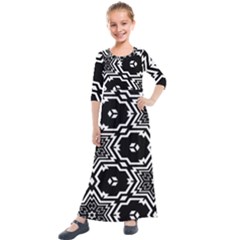 Black And White Pattern Background Structure Kids  Quarter Sleeve Maxi Dress by Pakjumat