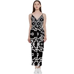 Black And White Pattern Background Structure V-neck Camisole Jumpsuit by Pakjumat