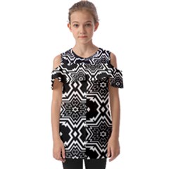 Black And White Pattern Background Structure Fold Over Open Sleeve Top by Pakjumat