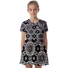 Black And White Pattern Background Structure Kids  Short Sleeve Pinafore Style Dress by Pakjumat