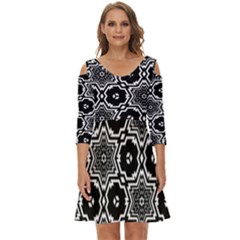 Black And White Pattern Background Structure Shoulder Cut Out Zip Up Dress by Pakjumat