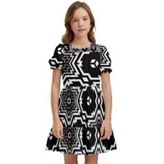 Black And White Pattern Background Structure Kids  Puff Sleeved Dress by Pakjumat